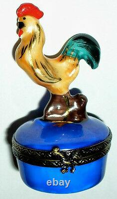 Limoges France Box Vintage Rooster On A Brown Log Fowl Feather Inside