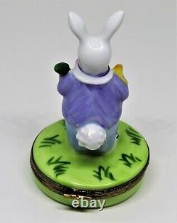 Limoges France Box White Easter Bunny Carrot & Basket Of Eggs Rabbits
