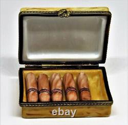 Limoges France Box Wooden Cigar Box & 5 Cigars Feathered Headdress Le