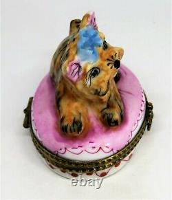 Limoges France Box Yorkshire Terrier Puppy On A Pink Rug Yorkie Dog