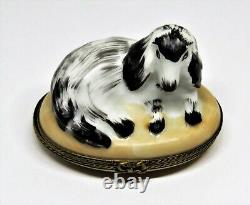 Limoges France Box -eximious- King Charles Cavalier Spaniel Dog & Bone Puppy