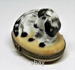 Limoges France Box -eximious- King Charles Cavalier Spaniel Dog & Bone Puppy