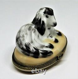 Limoges France Box -eximious- King Charles Cavalier Spaniel Dog & Bone Puppy