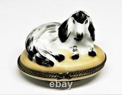 Limoges France Box -eximious- King Charles Cavalier Spaniel Dog & Bone Puppy