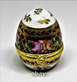 Limoges France Box -rochard- Floral Egg Roses Metal Basket Of Flowers Inside