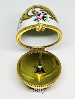 Limoges France Box -rochard- Gold & Floral Egg -roses- Flowers 3d Eiffel Tower