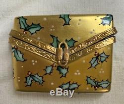 Limoges France Box -rochard- Removable Merry Christmas Card & Envelope Holly