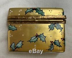Limoges France Box -rochard- Removable Merry Christmas Card & Envelope Holly