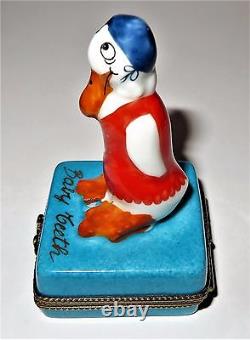 Limoges France Box -whimsical Duck & Spit Curl- Baby Teeth -bow Inside- Children