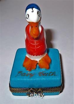 Limoges France Box -whimsical Duck & Spit Curl- Baby Teeth -bow Inside- Children
