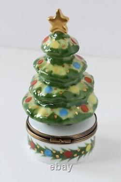 Limoges France CHRISTMAS TREE Trinket Box Hand Painted Star Clasp