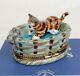 Limoges France Cat & Mouse In Basket Elda Creations Peint Main Trinket Box