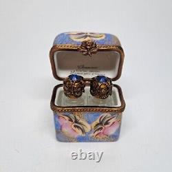 Limoges France Chamart Painted Floral Perfume Chest Box & 2 Glass Bottles Signed