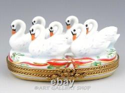 Limoges France Chamart SEVEN SWANS A SWIMMING CHRISTMAS Trinket Box Mint Rare