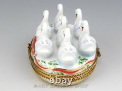 Limoges France Chamart SEVEN SWANS A SWIMMING CHRISTMAS Trinket Box Mint Rare