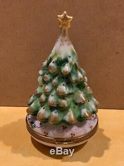 Limoges France Christmas Tree Trinket Box Peint Main Hand Painted
