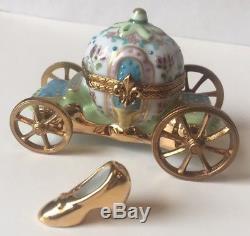 Limoges France Cinderella Carriage With Glass Slipper Trinket Box Euc