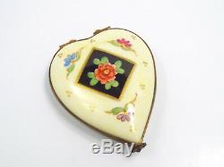 Limoges France Decor Main Yellow Floral Design Heart Trinket Box