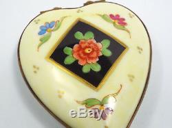 Limoges France Decor Main Yellow Floral Design Heart Trinket Box