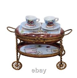 Limoges France Dubarry Tea Cart Peint A La Main Trinket Box