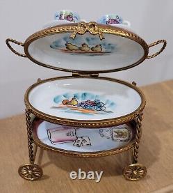 Limoges France Dubarry Tea Cart Peint A La Main Trinket Box