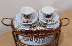 Limoges France Dubarry Tea Cart Peint A La Main Trinket Box