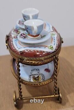 Limoges France Dubarry Tea Cart Peint A La Main Trinket Box