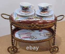 Limoges France Dubarry Tea Cart Peint A La Main Trinket Box