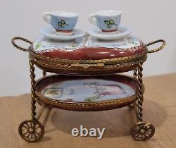 Limoges France Dubarry Tea Cart Peint A La Main Trinket Box