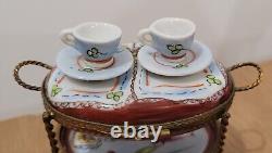 Limoges France Dubarry Tea Cart Peint A La Main Trinket Box