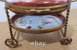 Limoges France Dubarry Tea Cart Peint A La Main Trinket Box