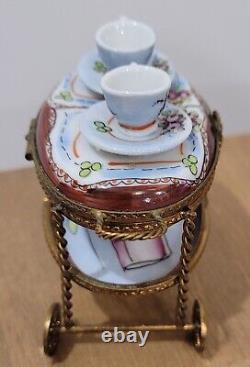 Limoges France Dubarry Tea Cart Peint A La Main Trinket Box