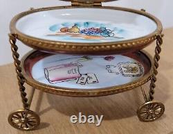 Limoges France Dubarry Tea Cart Peint A La Main Trinket Box