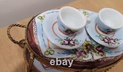 Limoges France Dubarry Tea Cart Peint A La Main Trinket Box