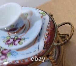 Limoges France Dubarry Tea Cart Peint A La Main Trinket Box