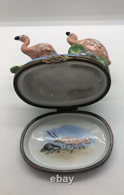 Limoges France Elda Creations Flamingo trinket box Painted A La Main Beautiful