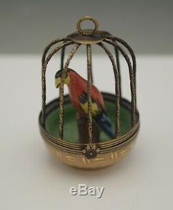 Limoges France Eximious Parrot In A Cage Pill Box Very Rare