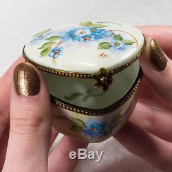 Limoges France Forget Me Not Bluebell Flower Hand Pained Signed Trinket Box