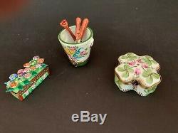 Limoges France Garden-themed Trinket Boxes, three examples