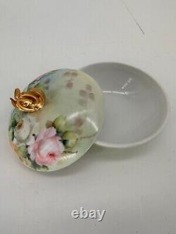 Limoges France Gold Gild Hand Painted Porcelain Box w. Handled Lid WG & CO