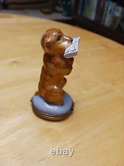 Limoges France Golden Retriever Dog Peint Main Chamart Exclusif Trinket Box EXCT