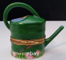 Limoges France Green Watering Can, Yellow Gloves & Snail Inside Trinket Dish