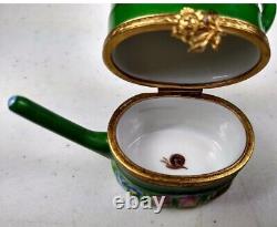 Limoges France Green Watering Can, Yellow Gloves & Snail Inside Trinket Dish