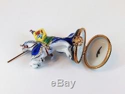 Limoges France Hand Painted Hinged Trinket Box, Jousting Knight on White Horse
