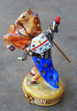 Limoges France Hand Painted Hinged Trinket Box, Pierre Arquie LE, Jousting Knight