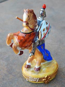 Limoges France Hand Painted Hinged Trinket Box, Pierre Arquie LE, Jousting Knight