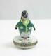 Limoges France Hand Painted Penguin In Green Jacket Trinket Box Rare