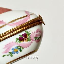 Limoges France Hand Painted Porcelain Egg Form Trinket Box, Pansy Design