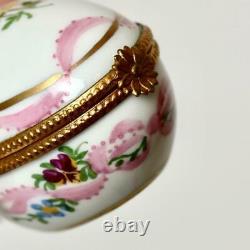 Limoges France Hand Painted Porcelain Egg Form Trinket Box, Pansy Design