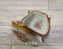 Limoges France Hand Painted Purse with Flowers Trinket Box